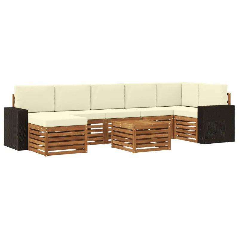 Lauko sofos komplektas su pagalve 8 pcs Natūralus ir grietinėlė