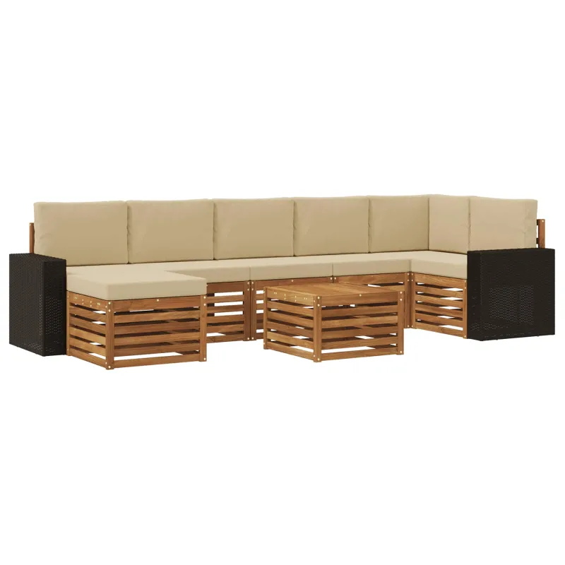 Lauko sofos komplektas su pagalve 8 pcs Natūralus ir bežinis