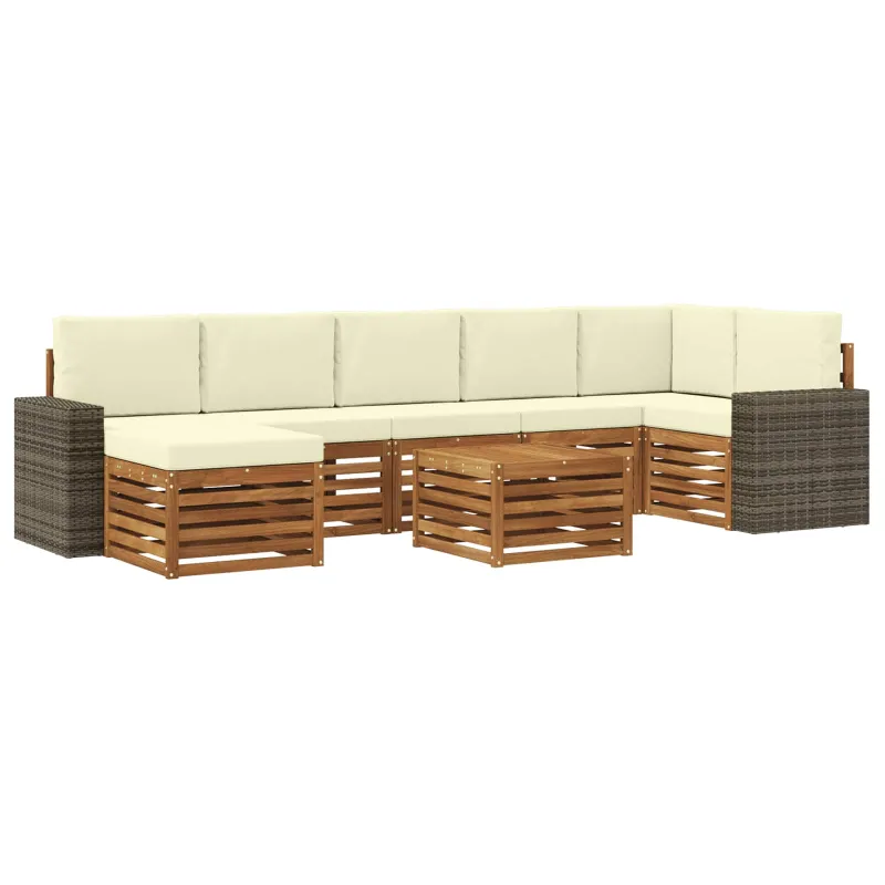 Lauko sofos komplektas su pagalve 8 pcs Natūralus ir grietinėlė