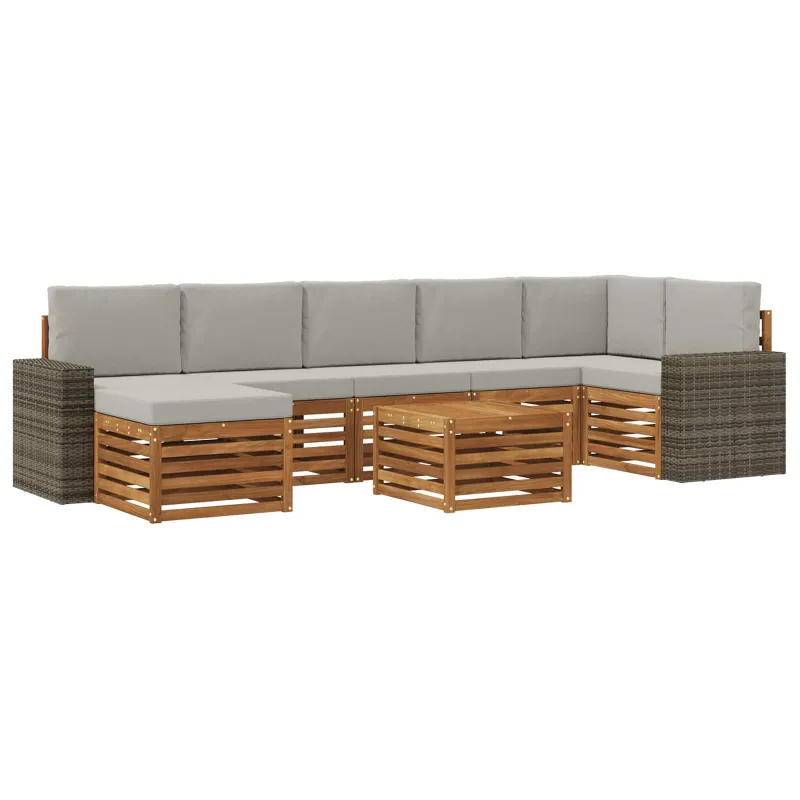 Lauko sofos komplektas 8 pcs Natūrali ir šviesiai pilka