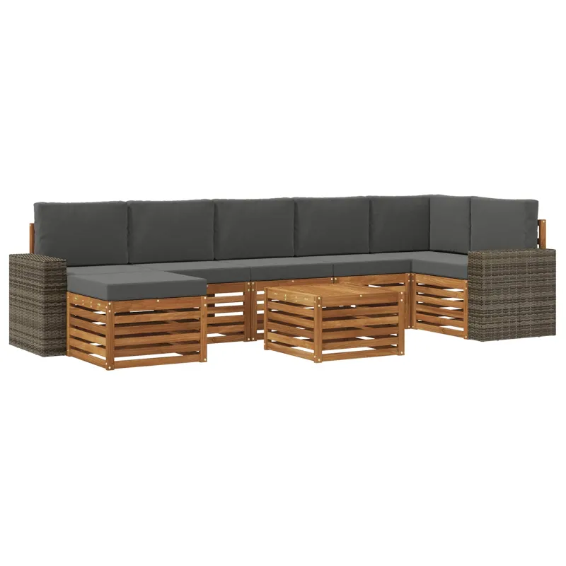 Lauko sofos komplektas su pagalve 8 pcs Natūralus ir antracitas