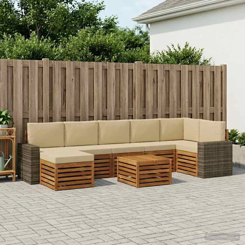 Lauko sofos komplektas su pagalve 8 pcs Natūralus ir bežinis