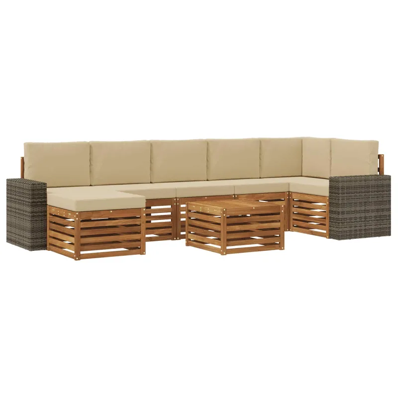 Lauko sofos komplektas su pagalve 8 pcs Natūralus ir bežinis