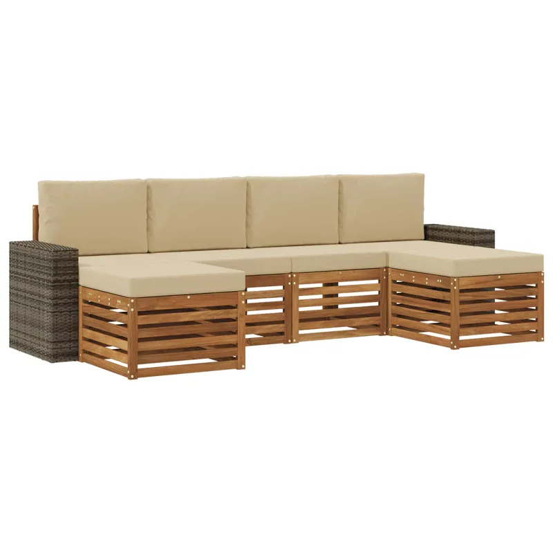 Sofų komplektai su pagalve 6 pcs Natūralus ir bežinis