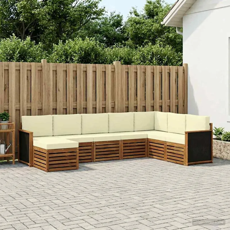 Lauko sofos komplektas su pagalve 6 pcs Natūralus ir grietinėlė