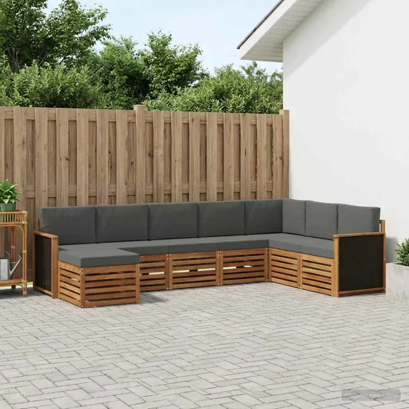 Lauko sofos komplektas su pagalve 6 pcs Natūralus ir antracitas