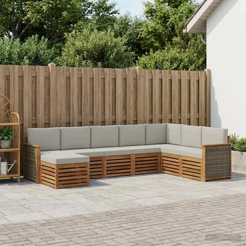 Lauko sofos komplektas 6 pcs Natūrali ir šviesiai pilka