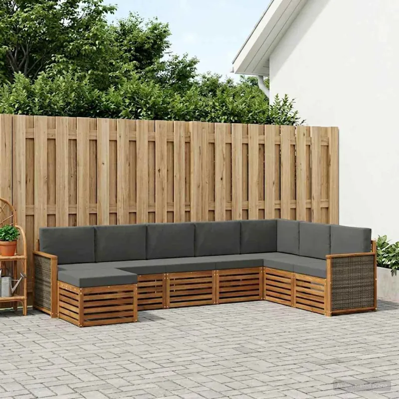 Lauko sofos komplektas su pagalve 6 pcs Natūralus ir antracitas
