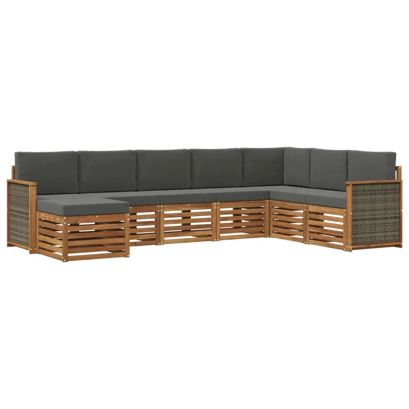Lauko sofos komplektas su pagalve 6 pcs Natūralus ir antracitas