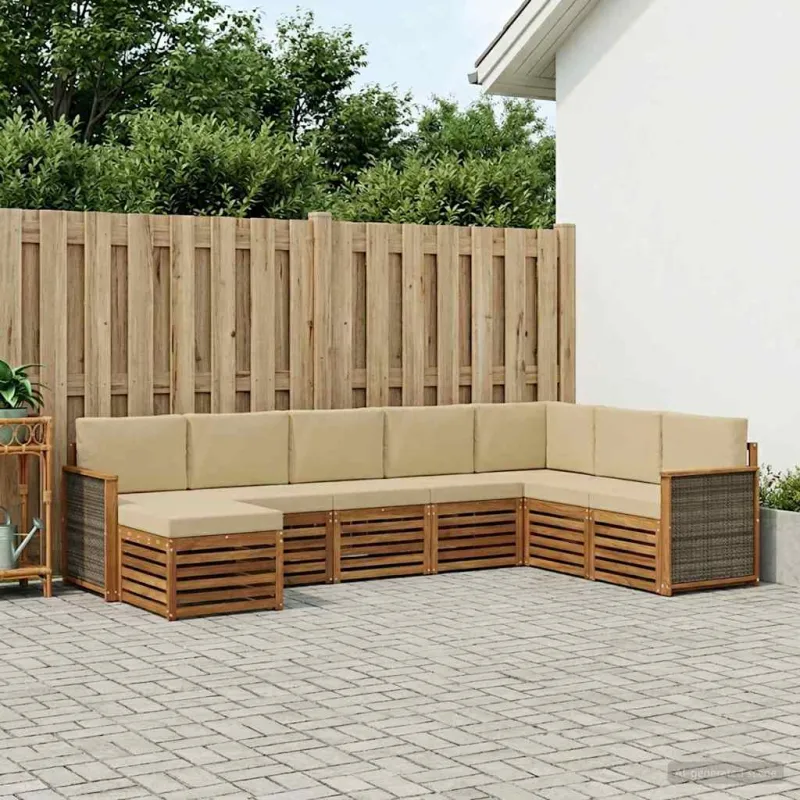 Lauko sofos komplektas su pagalve 6 pcs Natūrali