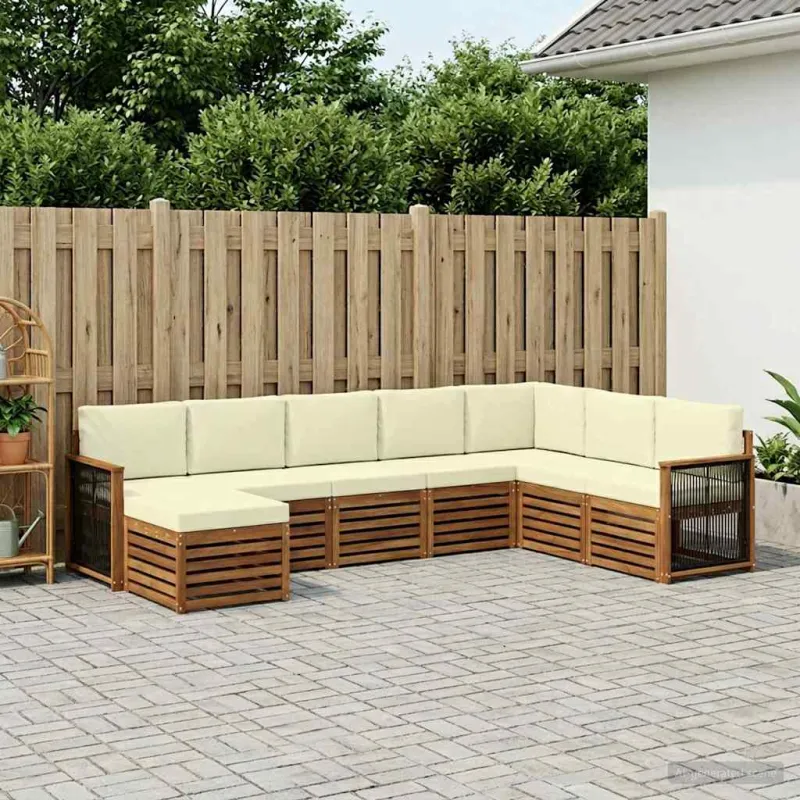 Lauko sofos komplektas su pagalve 6 pcs Natūralus ir grietinėlė