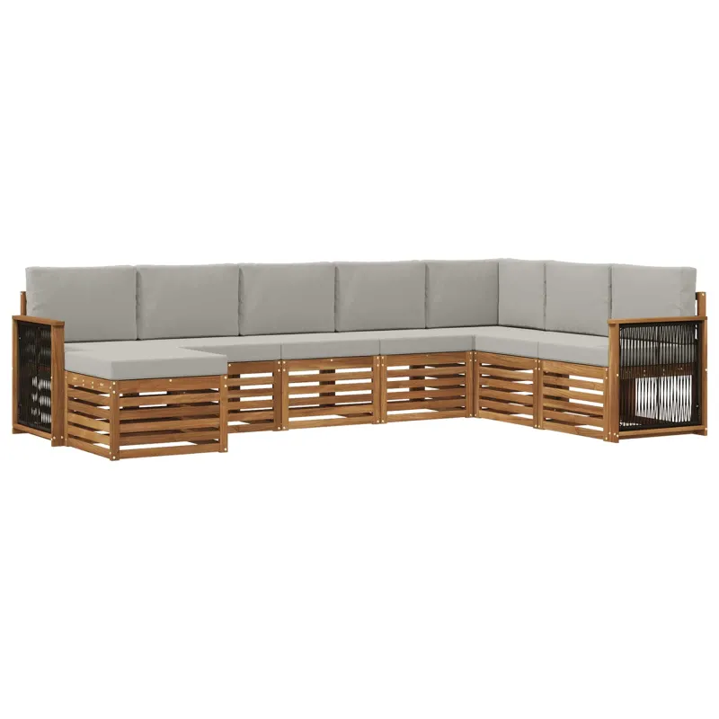 Lauko sofos komplektas 6 pcs Natūrali ir šviesiai pilka