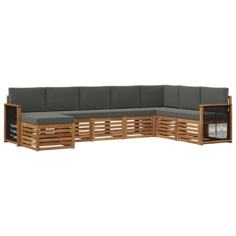 Lauko sofos komplektas su pagalve 6 pcs Natūralus ir antracitas