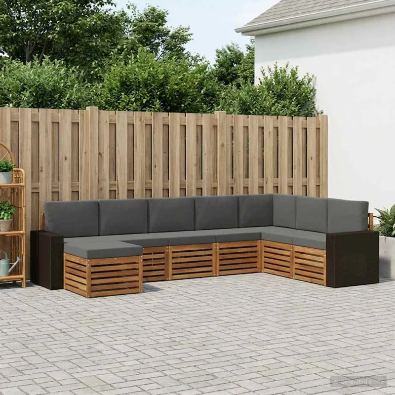 Lauko sofos komplektas su pagalve 8 pcs Natūralus ir antracitas