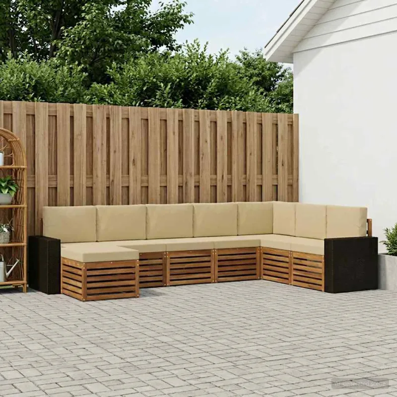 Lauko sofos komplektas su pagalve 8 pcs Natūralus ir bežinis