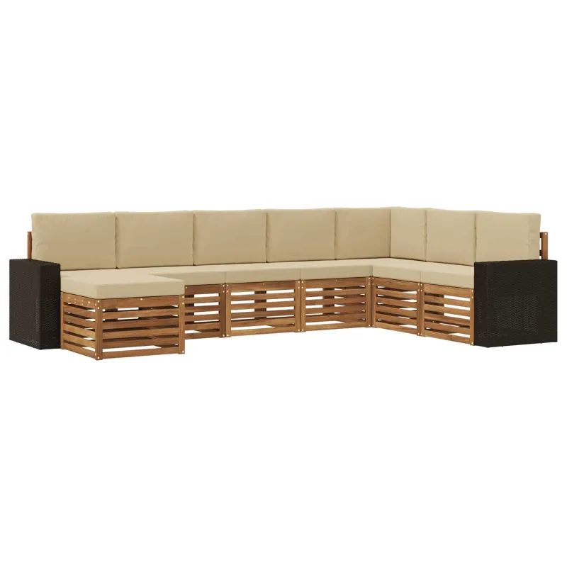 Lauko sofos komplektas su pagalve 8 pcs Natūralus ir bežinis