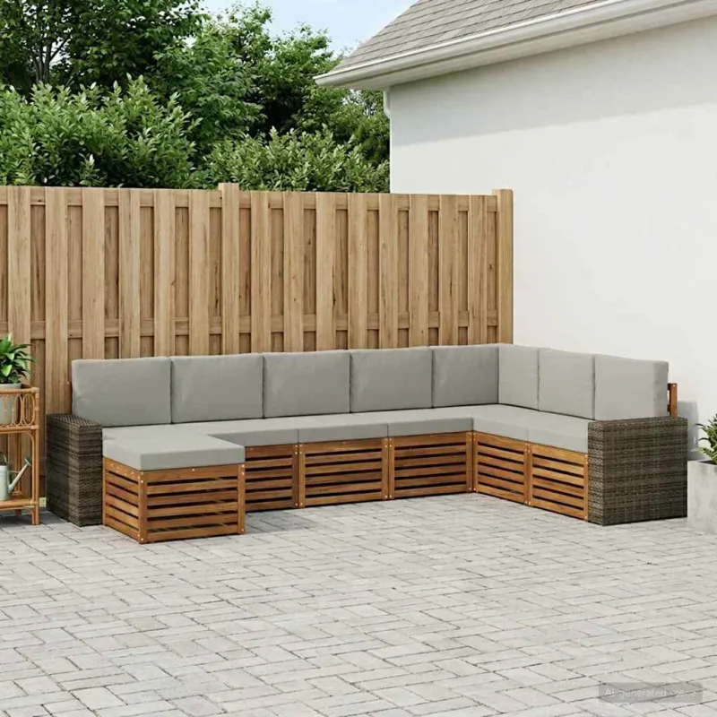 Lauko sofos komplektas 8 pcs Natūrali ir šviesiai pilka