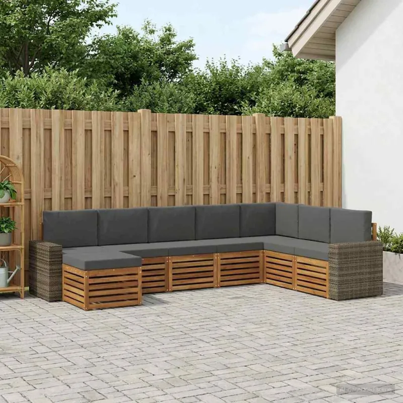 Lauko sofos komplektas su pagalve 8 pcs Natūralus ir antracitas