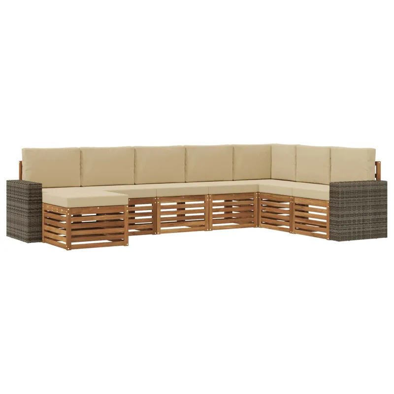 Lauko sofos komplektas su pagalve 8 pcs Natūralus ir bežinis