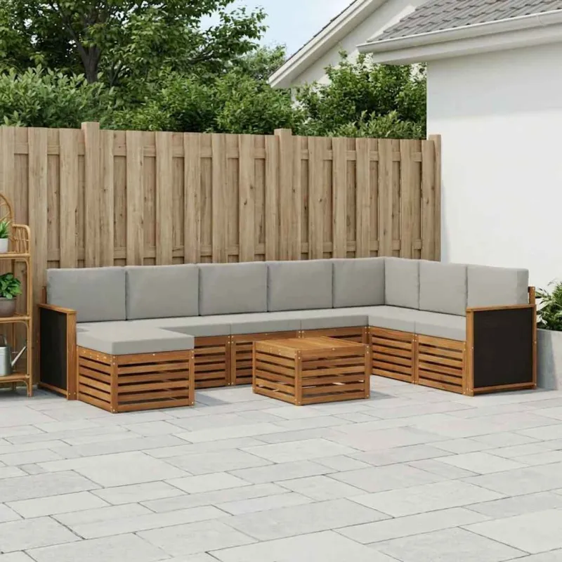 Lauko sofos komplektas 7 pcs Natūrali ir šviesiai pilka