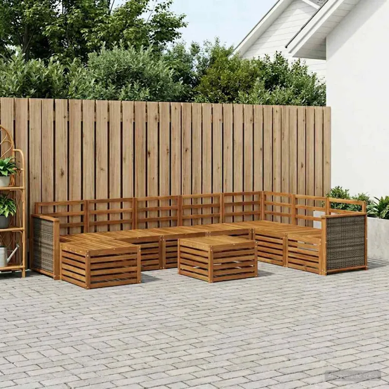 Lauko sofos komplektas 7 pcs Natūrali Kietos akacijos mediena