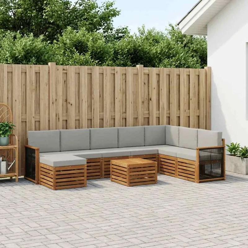 Lauko sofos komplektas 7 pcs Natūrali ir šviesiai pilka