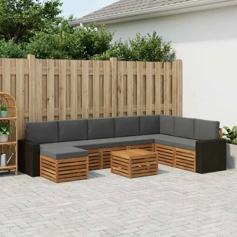 Lauko sofos komplektas su pagalve 9 pcs Natūralus ir antracitas