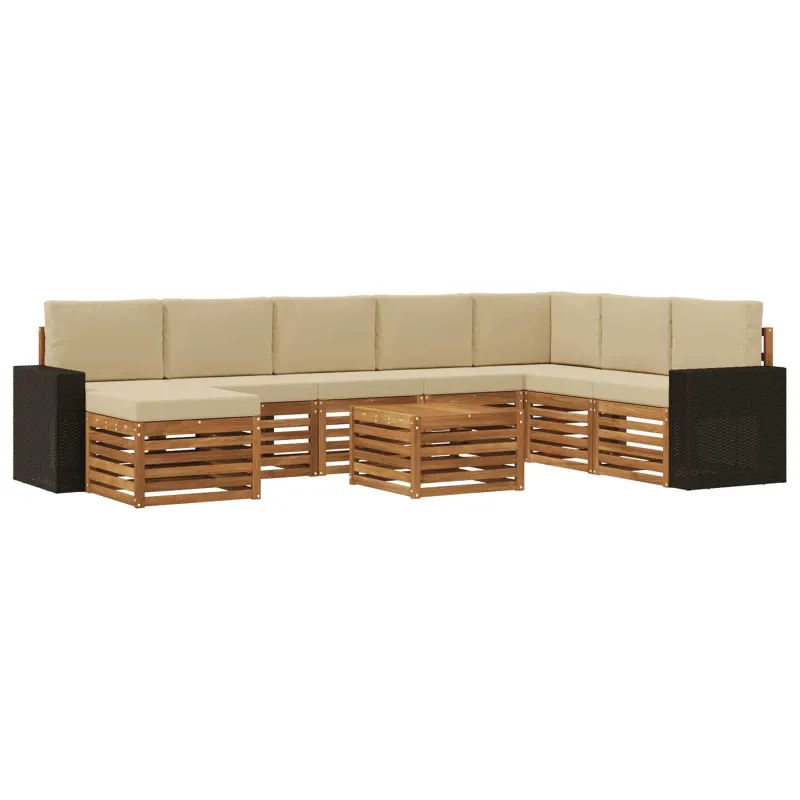 Lauko sofos komplektas su pagalve 9 pcs Natūralus ir bežinis