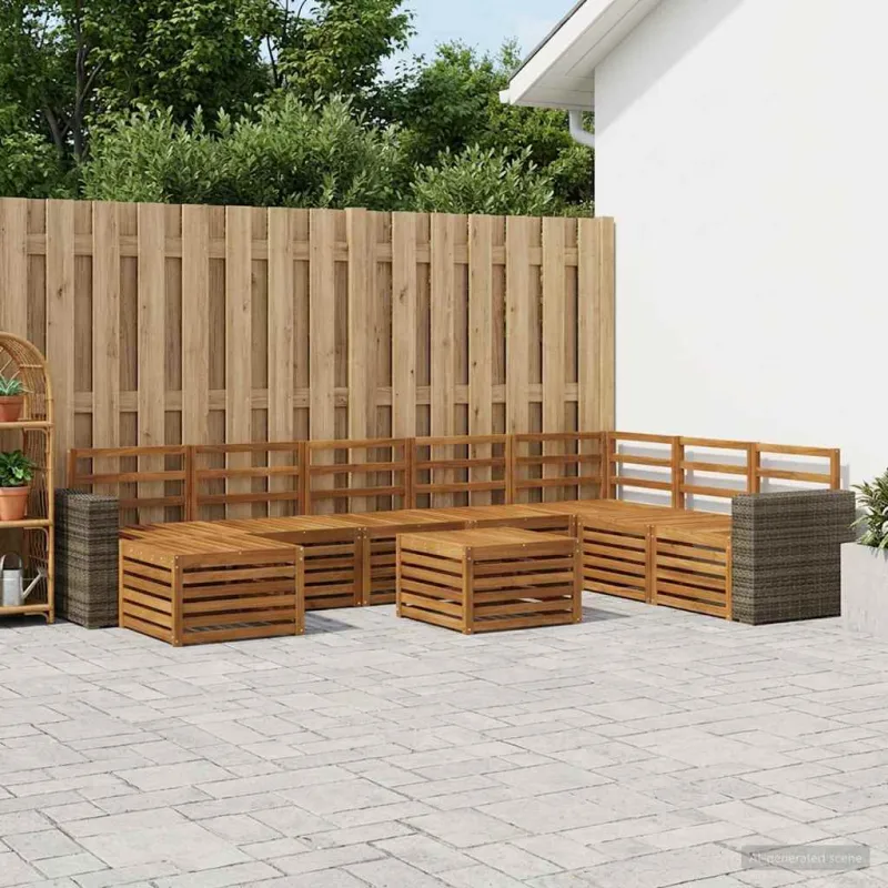 Lauko sofos komplektas 9 pcs Natūrali Kietos akacijos mediena