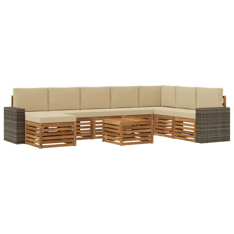 Lauko sofos komplektas su pagalve 9 pcs Natūralus ir bežinis