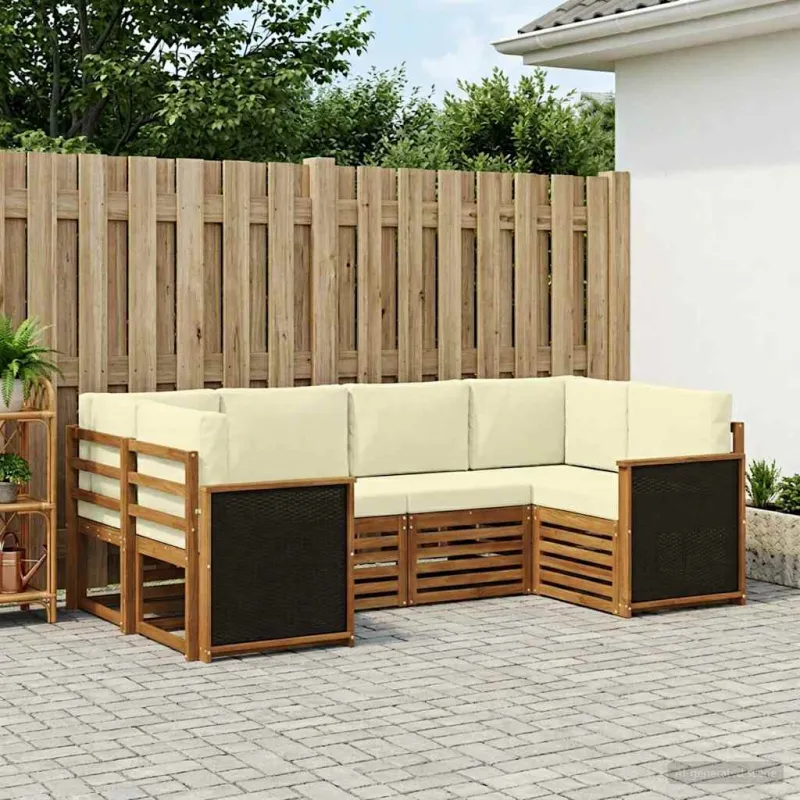 Sekcijos sofų komplektas 5 pcs Natūralus ir grietinėlė