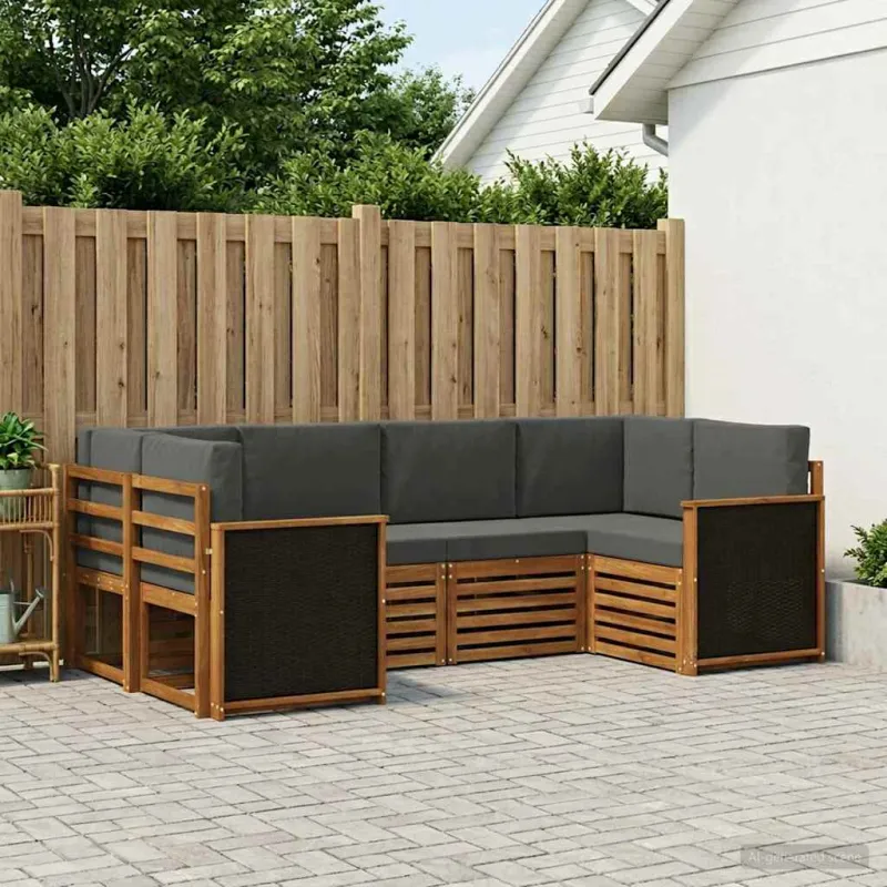 Sekcijos sofų komplektas 5 pcs Natūralus ir antracitas