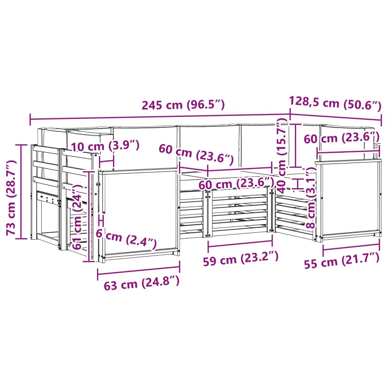 Sekcijos sofų komplektas 5 pcs Natūralus ir antracitas