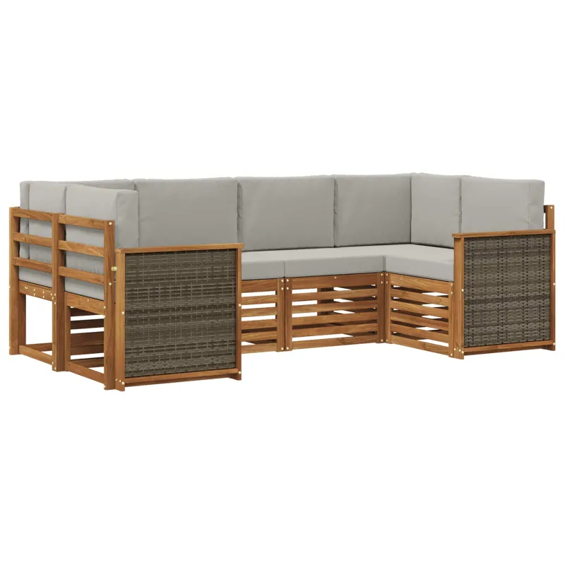 Sekcijos sofų komplektas 5 pcs Natūrali ir šviesiai pilka