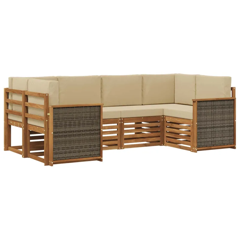 Sekcijos sofų komplektas su pagalve 5 pcs Natūrali