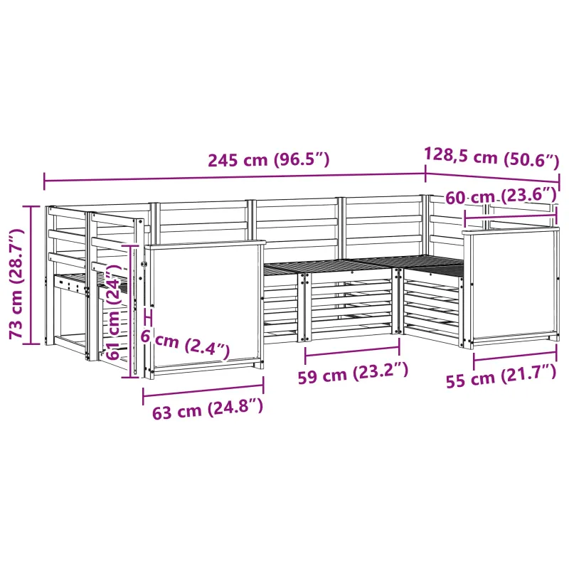 Sekcijos sofų komplektas 5 pcs Natūrali Kietos akacijos mediena