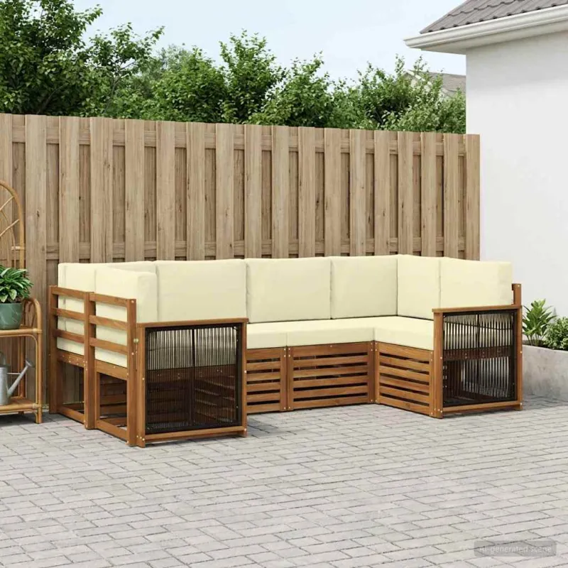 Sekcijos sofų komplektas 5 pcs Natūralus ir grietinėlė