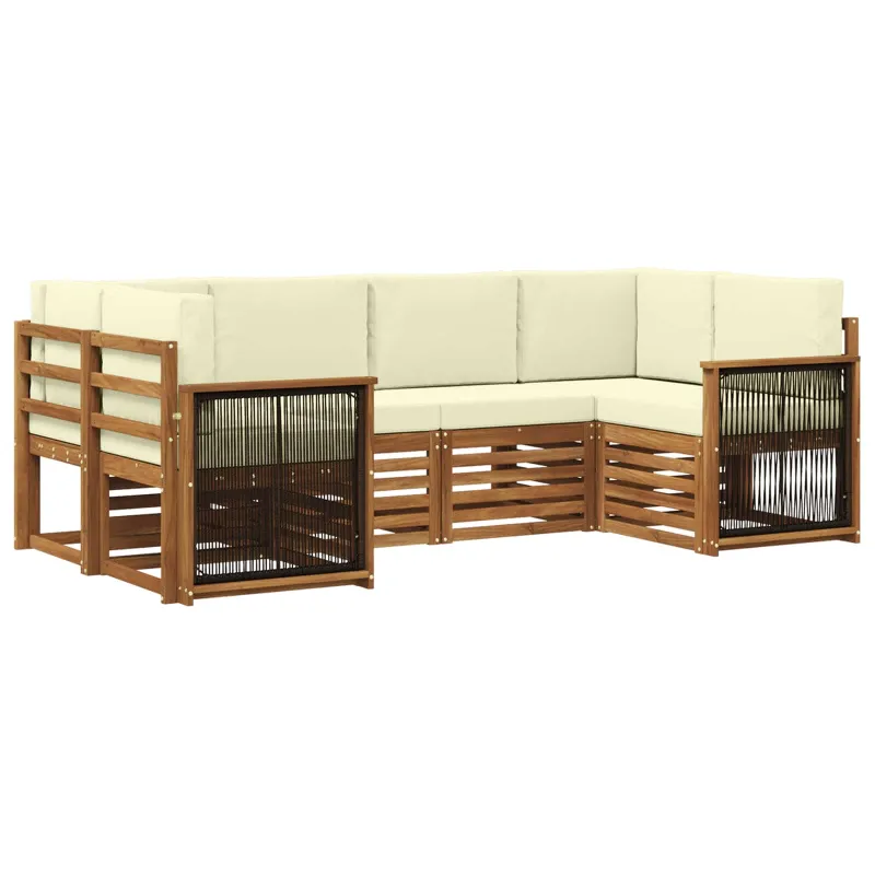 Sekcijos sofų komplektas 5 pcs Natūralus ir grietinėlė