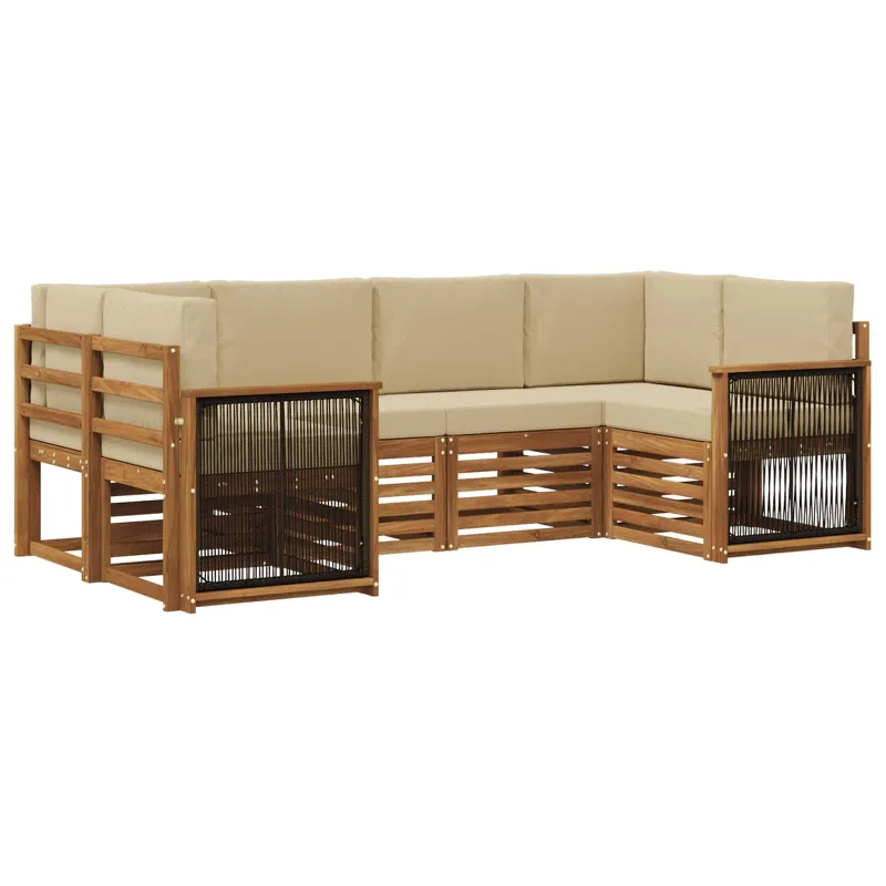 Sekcijos sofų komplektas su pagalve 5 pcs Natūrali