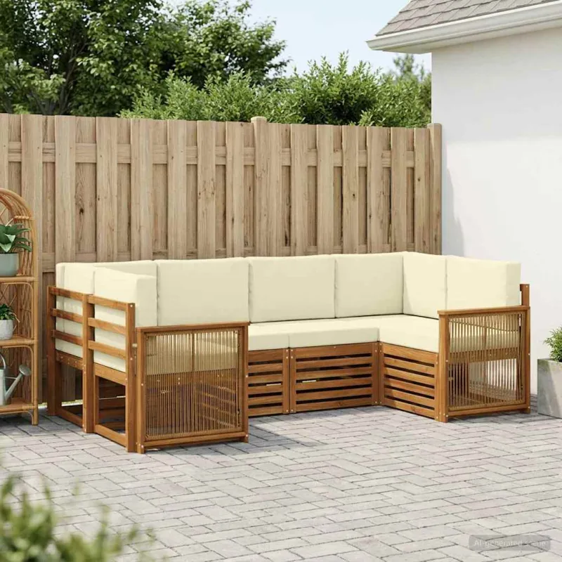 Sekcijos sofų komplektas 5 pcs Natūralus ir grietinėlė