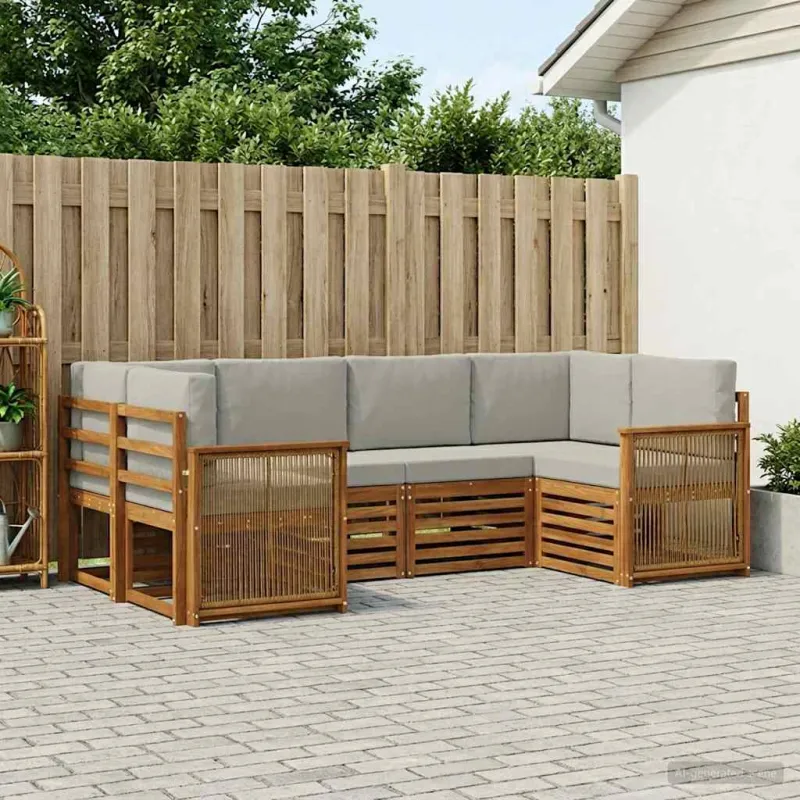 Sekcijos sofų komplektas 5 pcs Natūrali ir šviesiai pilka