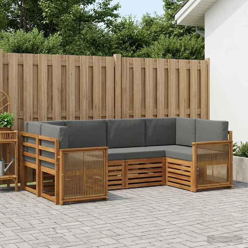Sekcijos sofų komplektas 5 pcs Natūralus ir antracitas