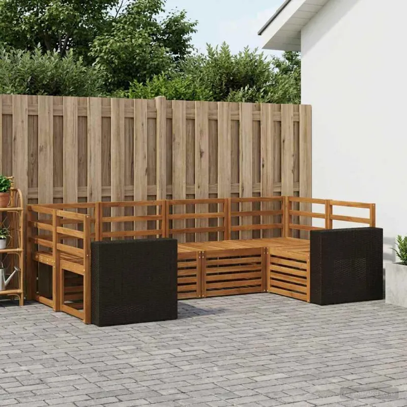 Sekcijos sofų komplektas 6 pcs Natūrali Kietos akacijos mediena