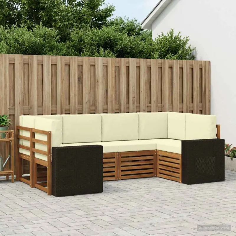 Sekcijos sofų komplektas 6 pcs Natūralus ir grietinėlė