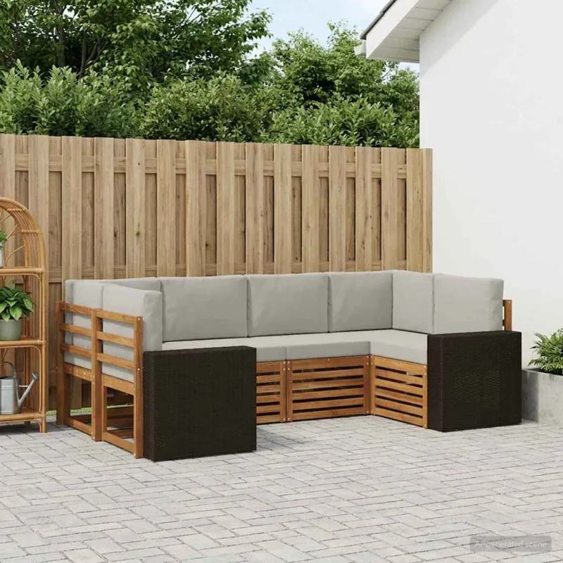 Sekcijos sofų komplektas 6 pcs Natūrali ir šviesiai pilka
