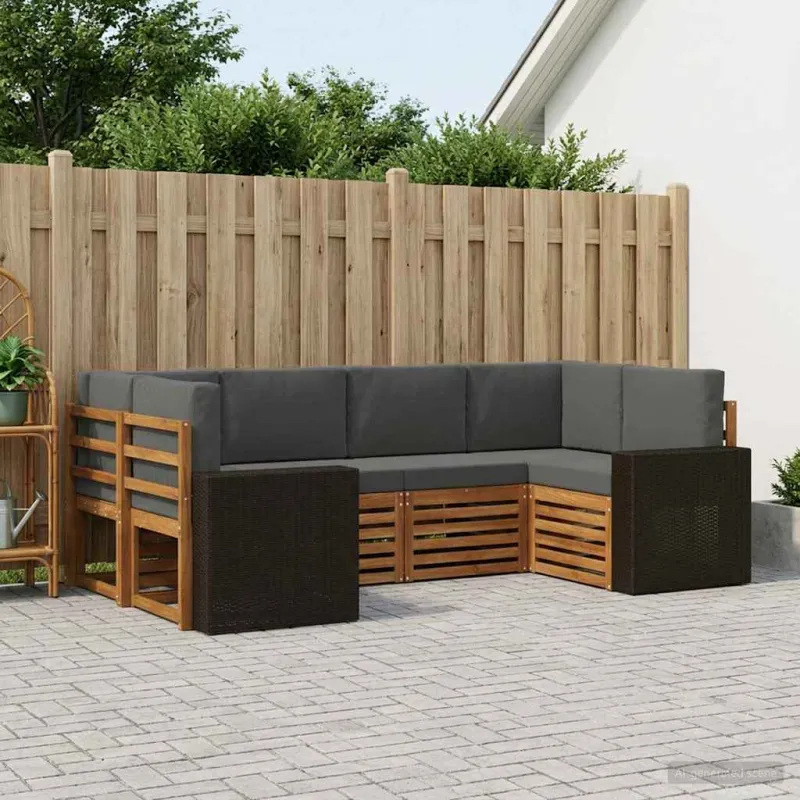 Sekcijos sofų komplektas 6 pcs Natūralus ir antracitas