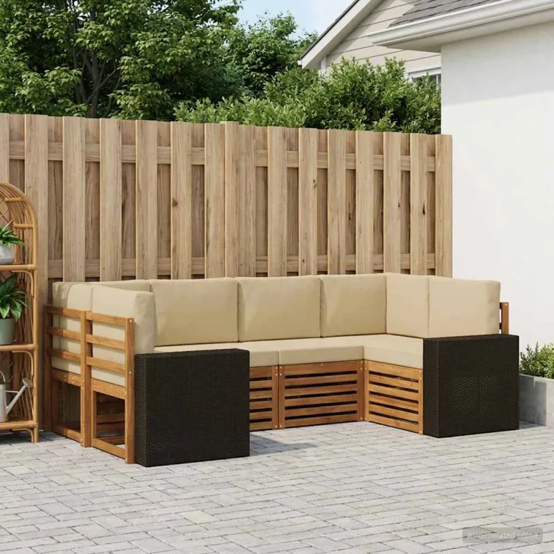 Sekcijos sofų komplektas 6 pcs Natūralus ir bežinis Poliesteris