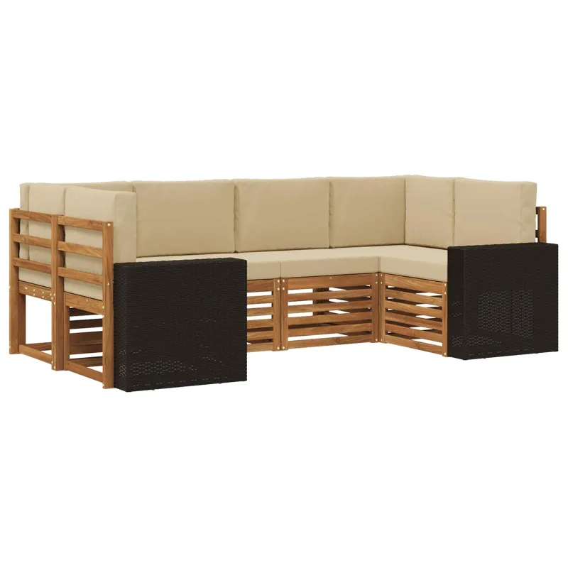 Sekcijos sofų komplektas 6 pcs Natūralus ir bežinis Poliesteris