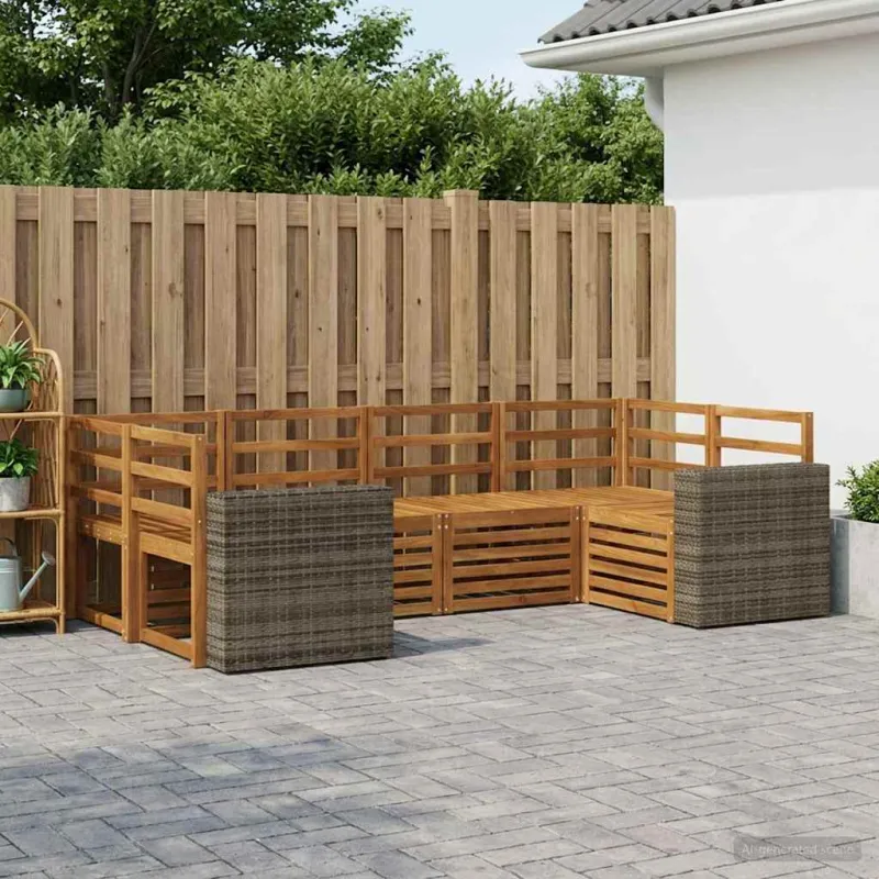 Sekcijos sofų komplektas 6 pcs Natūrali Kietos akacijos mediena