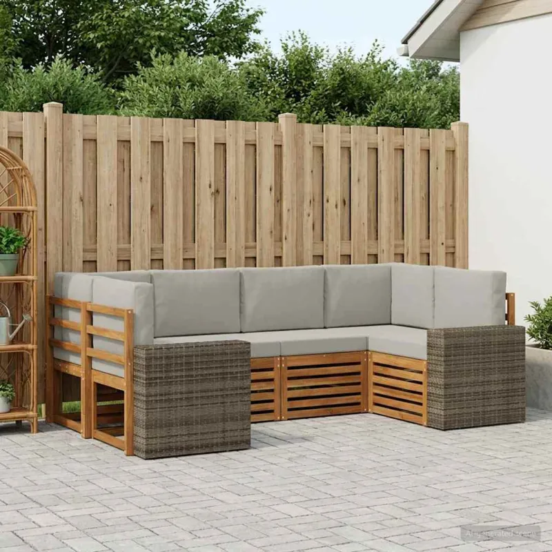 Sekcijos sofų komplektas 6 pcs Natūrali ir šviesiai pilka